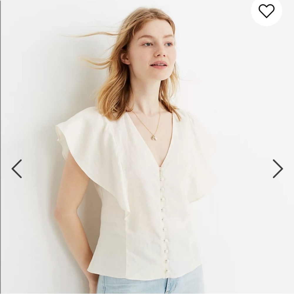 Madewell Linen Carmelina Flutter-Sleeve Top